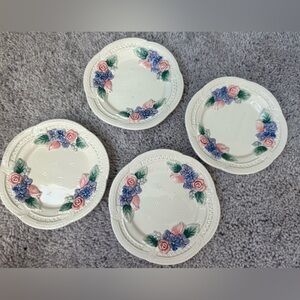 Fitz & Floyd Spring Shabbychic Floral Embossed Ceramic saucers- Set of 4